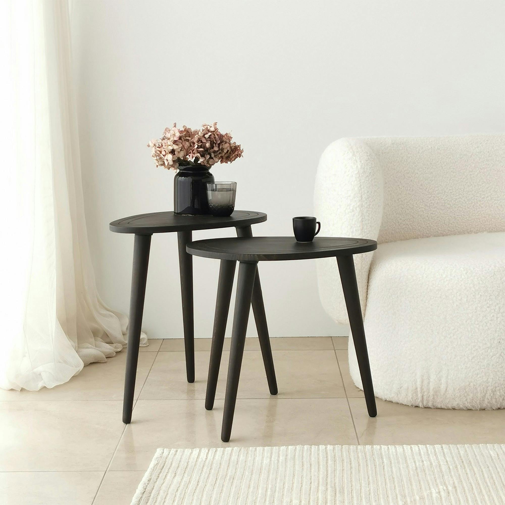 Bout de canapé bois gris foncé - tronc d'arbre (lot de 2) TENA