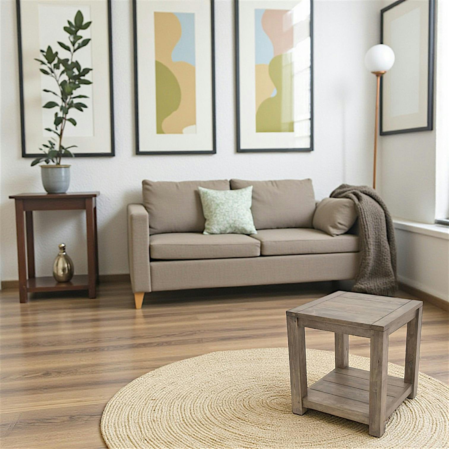 Bout de canapé bois hévéa 50x55cm ATTAN