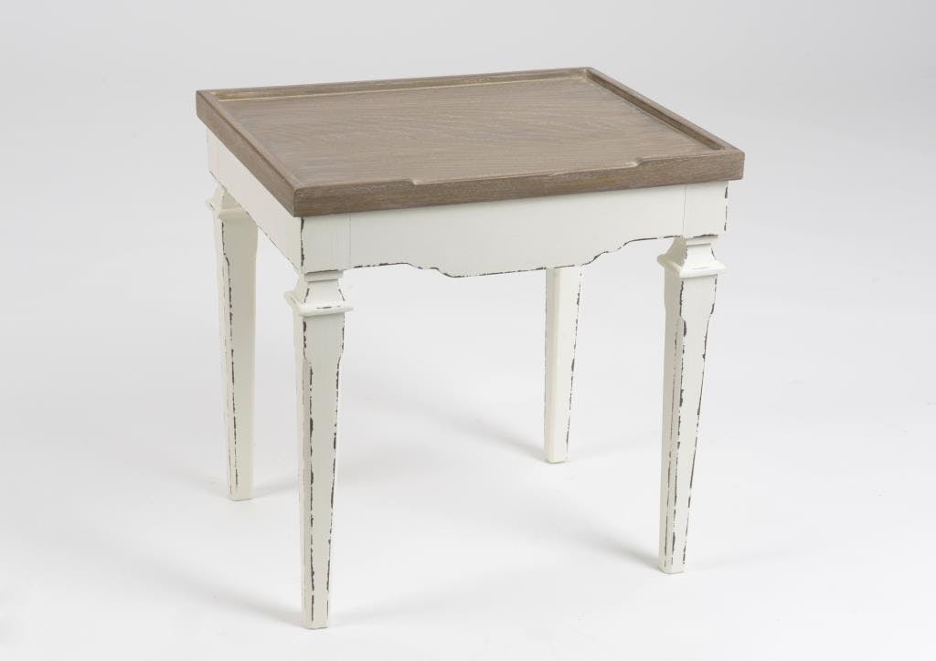 Bout de canapé bois Louis XVI blanc vieilli plateau naturel GUSTAVE L 50 x P 40 x  H 50 AMADEUS