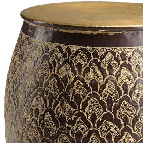 Bout de canapé brun antique motifs orientaux plateau doré NADOR