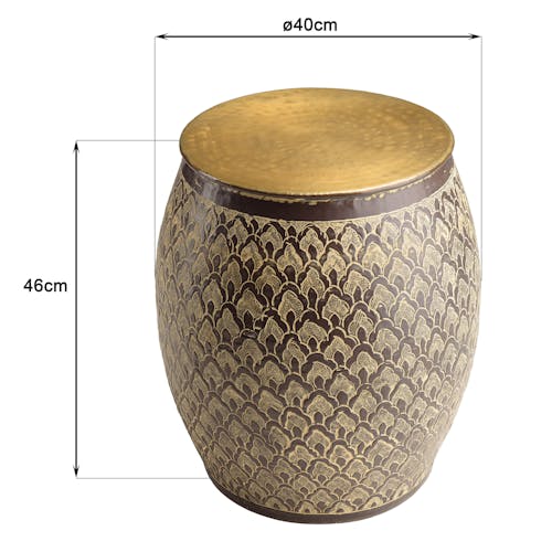 Bout de canapé brun antique motifs orientaux plateau doré NADOR