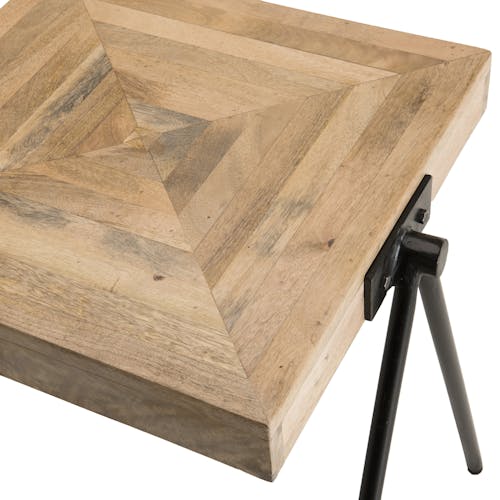 Bout de canapé carré bois de manguier piètement compas LIVERPOOL