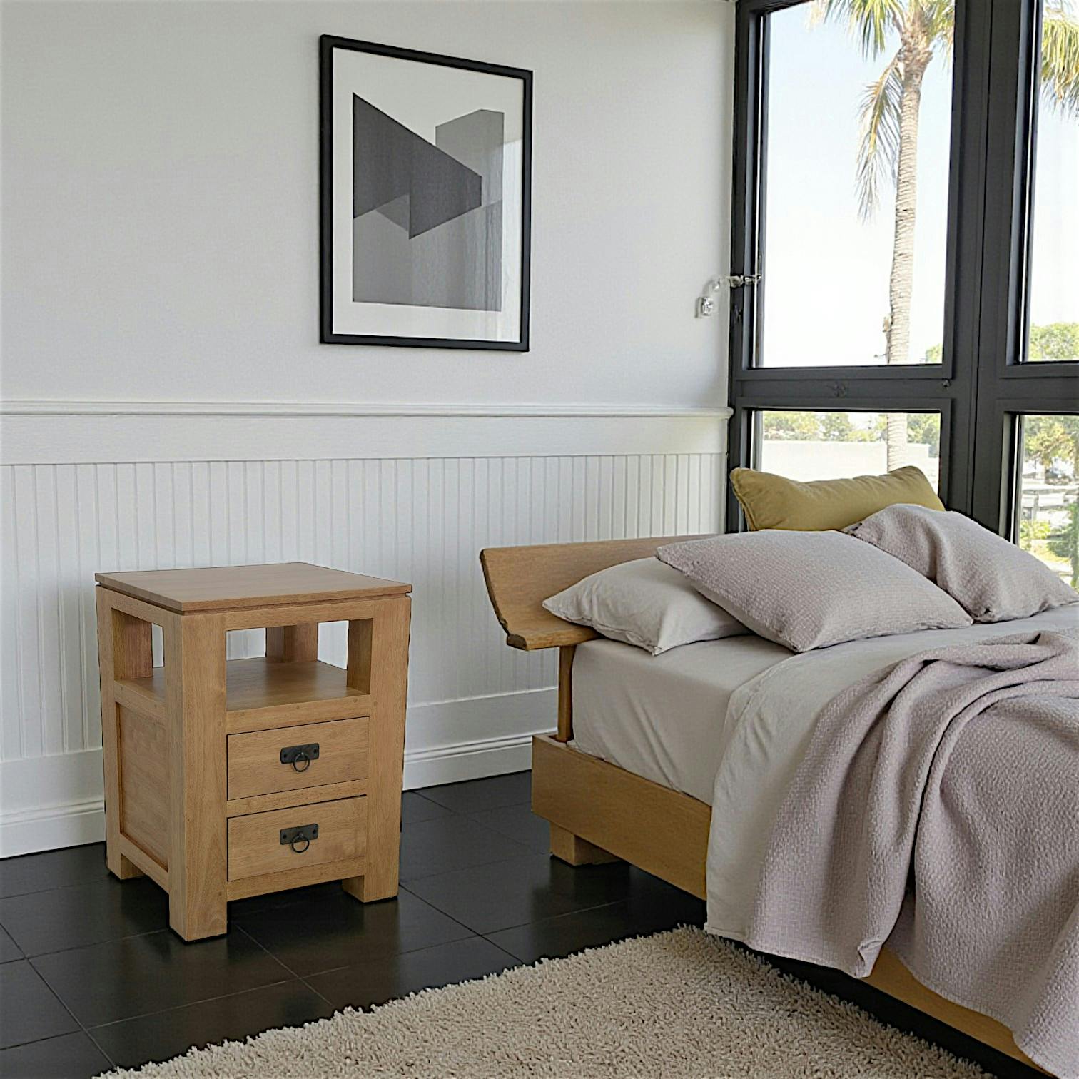 Bout de canapé chevet 2 tiroirs hévéa 45x60cm HELENA