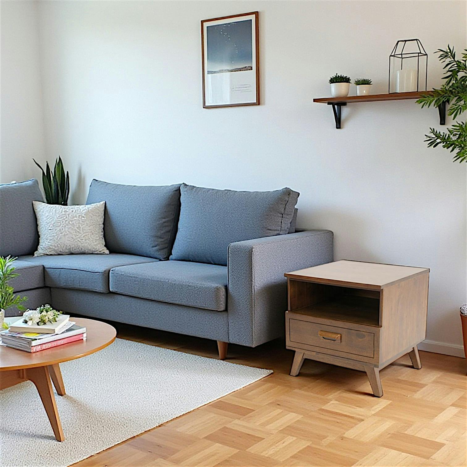 Bout de canapé / Chevet Hévéa 1 tiroir, 1 niche 50x50x50cm SIXTIES