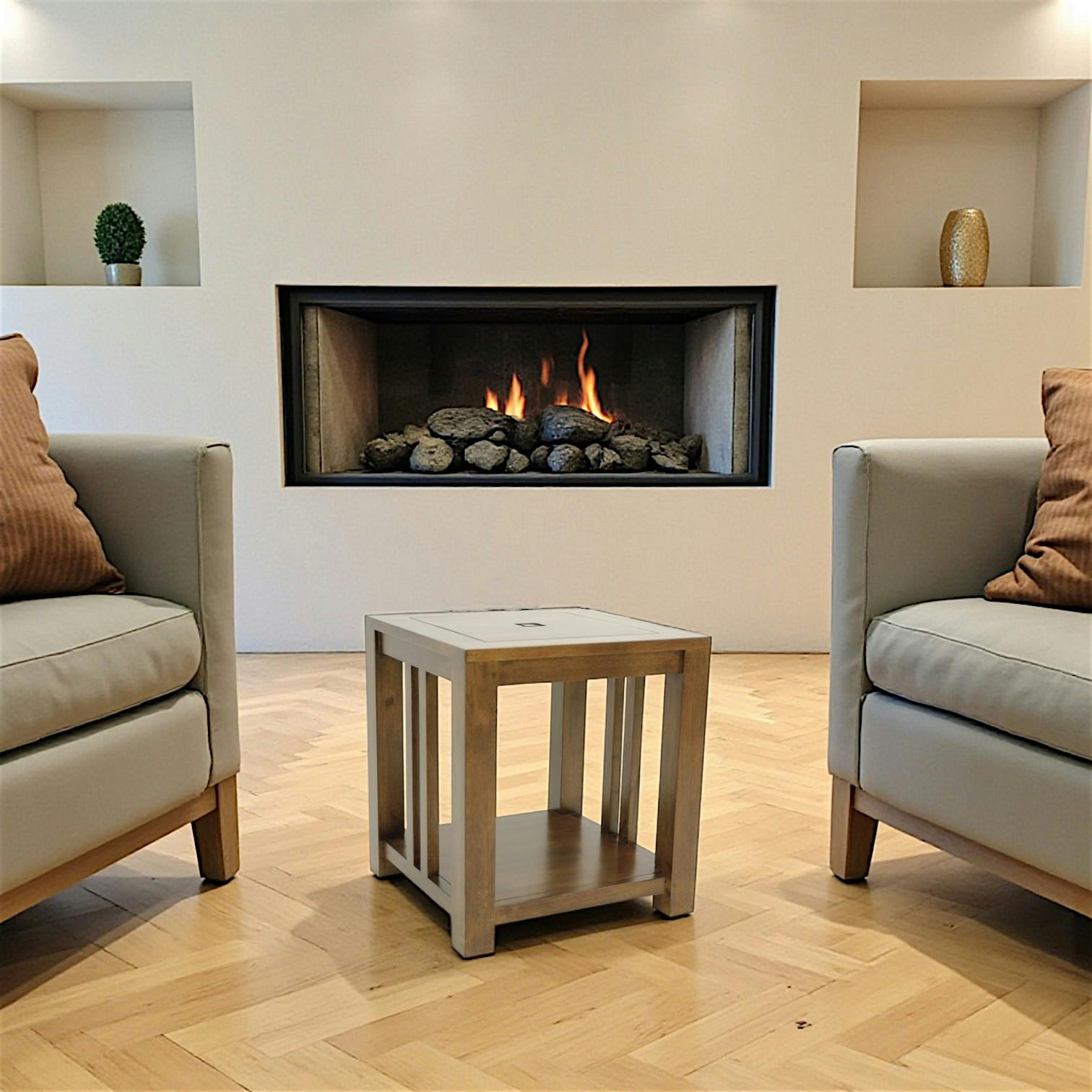 Bout de canapé / Chevet Hévéa double plateaux 50x50x55cm TESSA