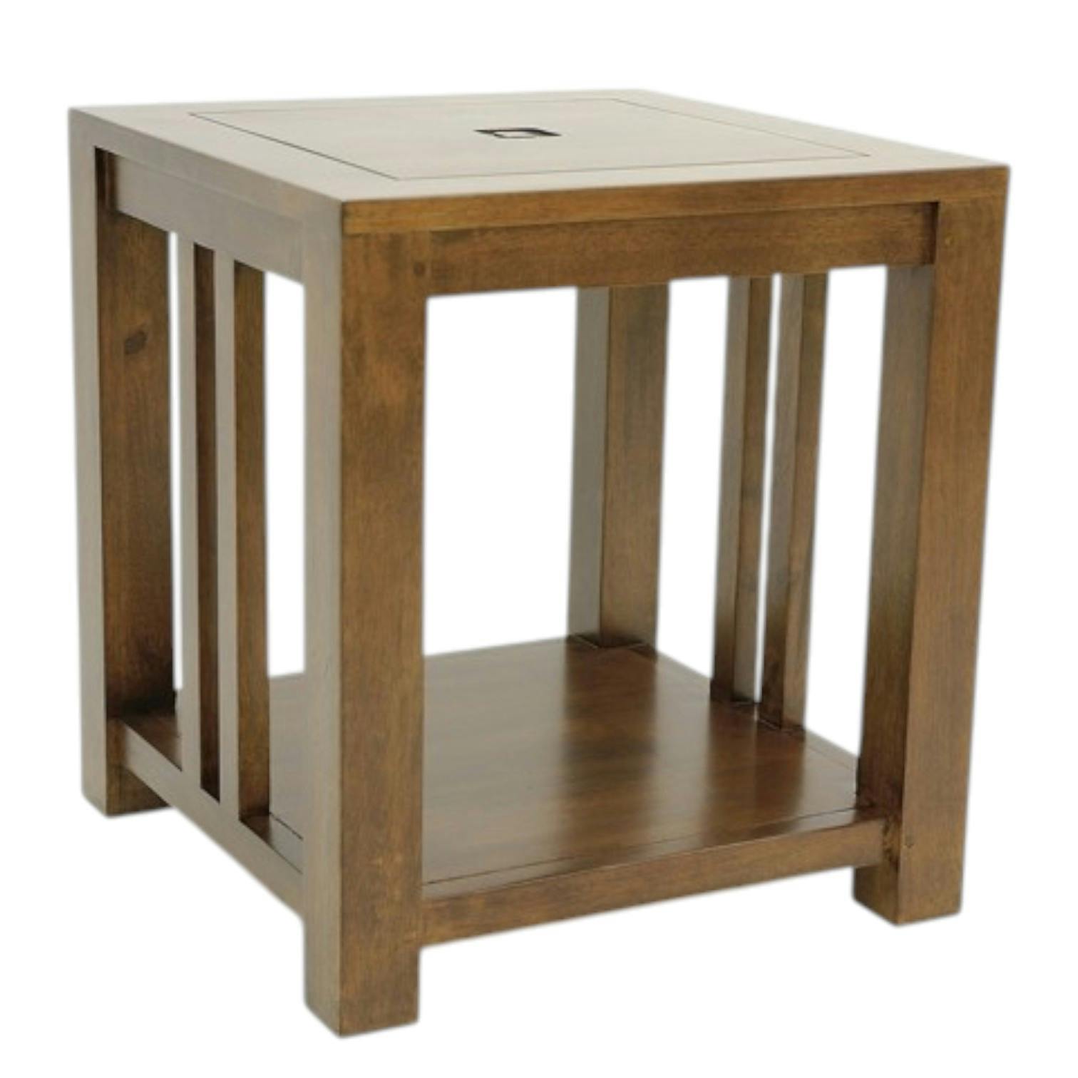 Bout de canapé / Chevet Hévéa double plateaux 50x50x55cm TESSA