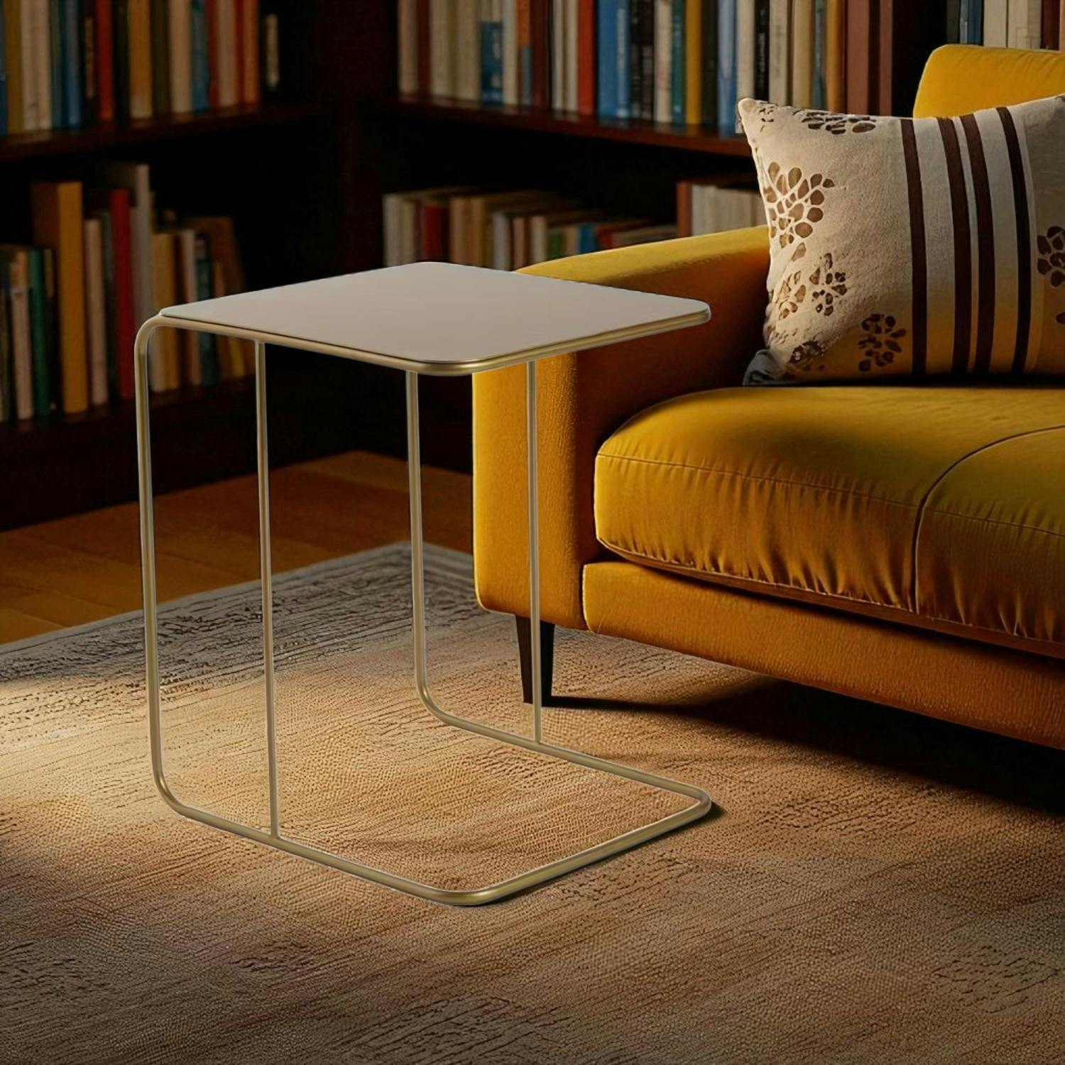 Bout de canapé design métal doré – plateau carré moderne SFAX