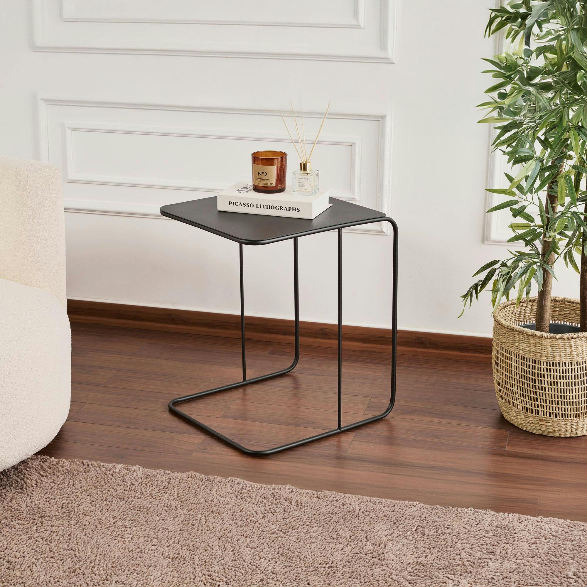 Bout de canapé design métal noir – plateau carré moderne SFAX