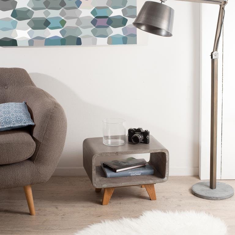 Bout de canapé double plateau béton et chêne 50x36 FERRER