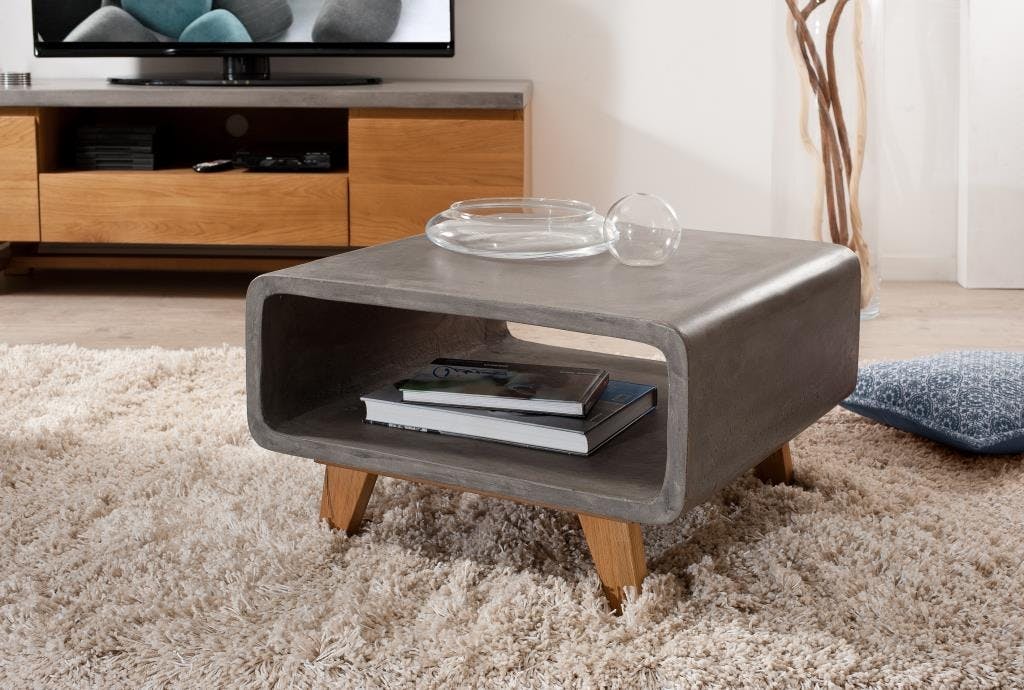 Bout de canapé double plateau béton et chêne 60x60 FERRER