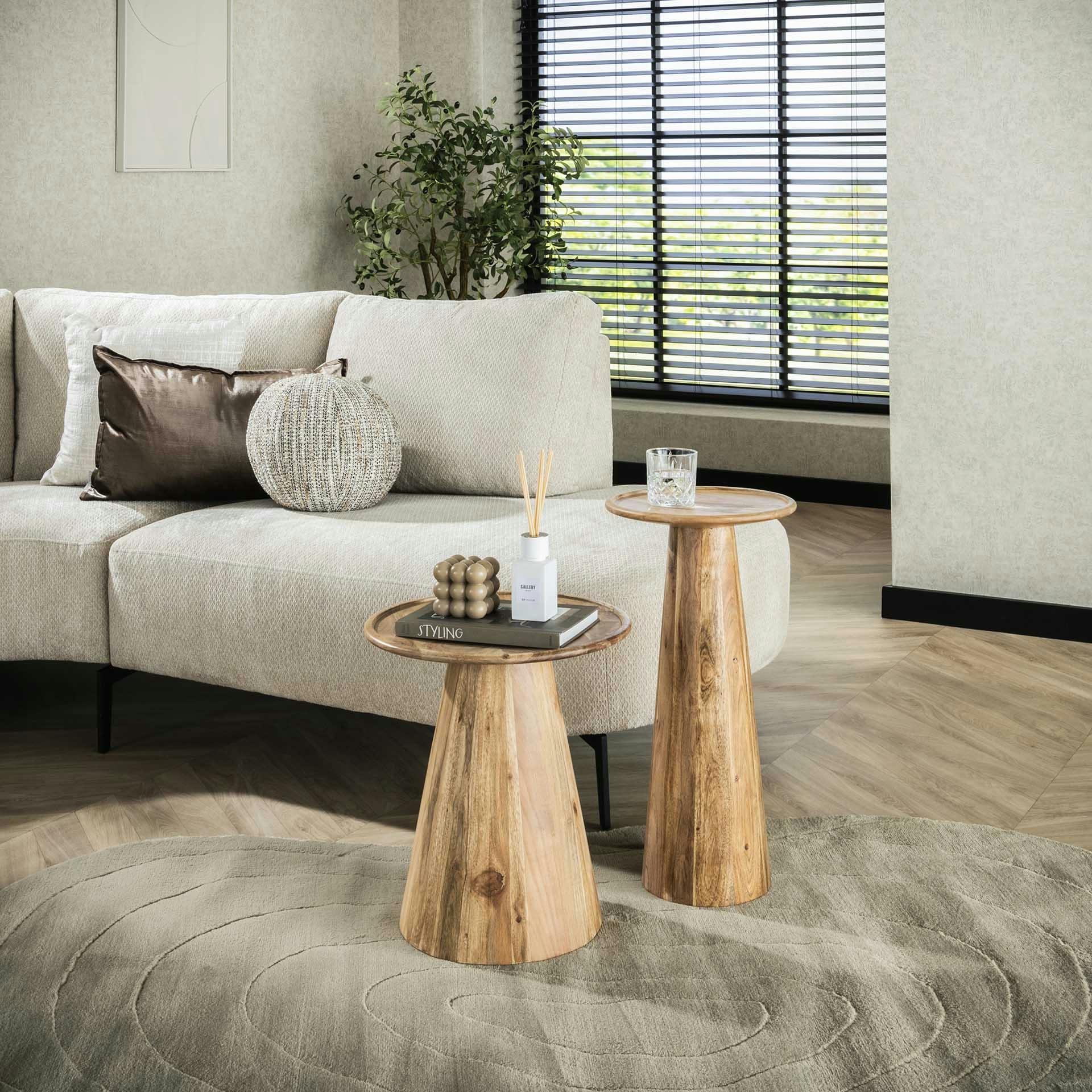 Bout de canapé en bois acacia – pied conique (lot de 2) MELBOURNE