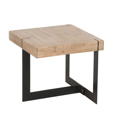 Bout de canapé en bois brut et pieds métal noir 50x50x45cm