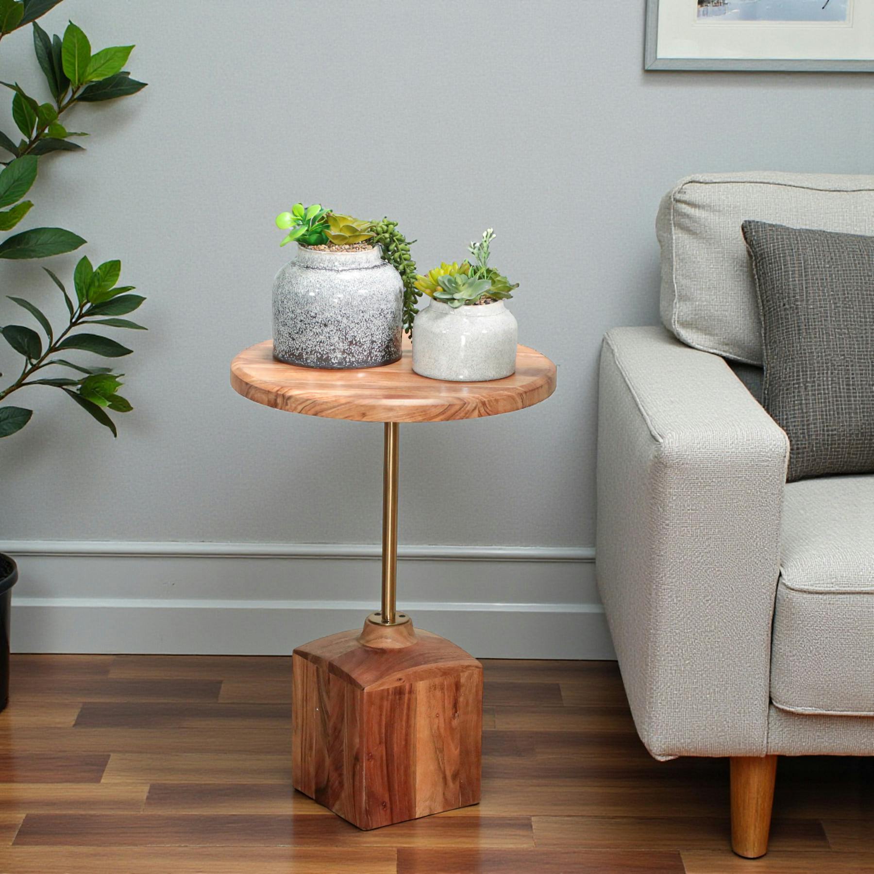 Bout de canapé en bois d'acacia F.S.C® rond D 40, 5 cm