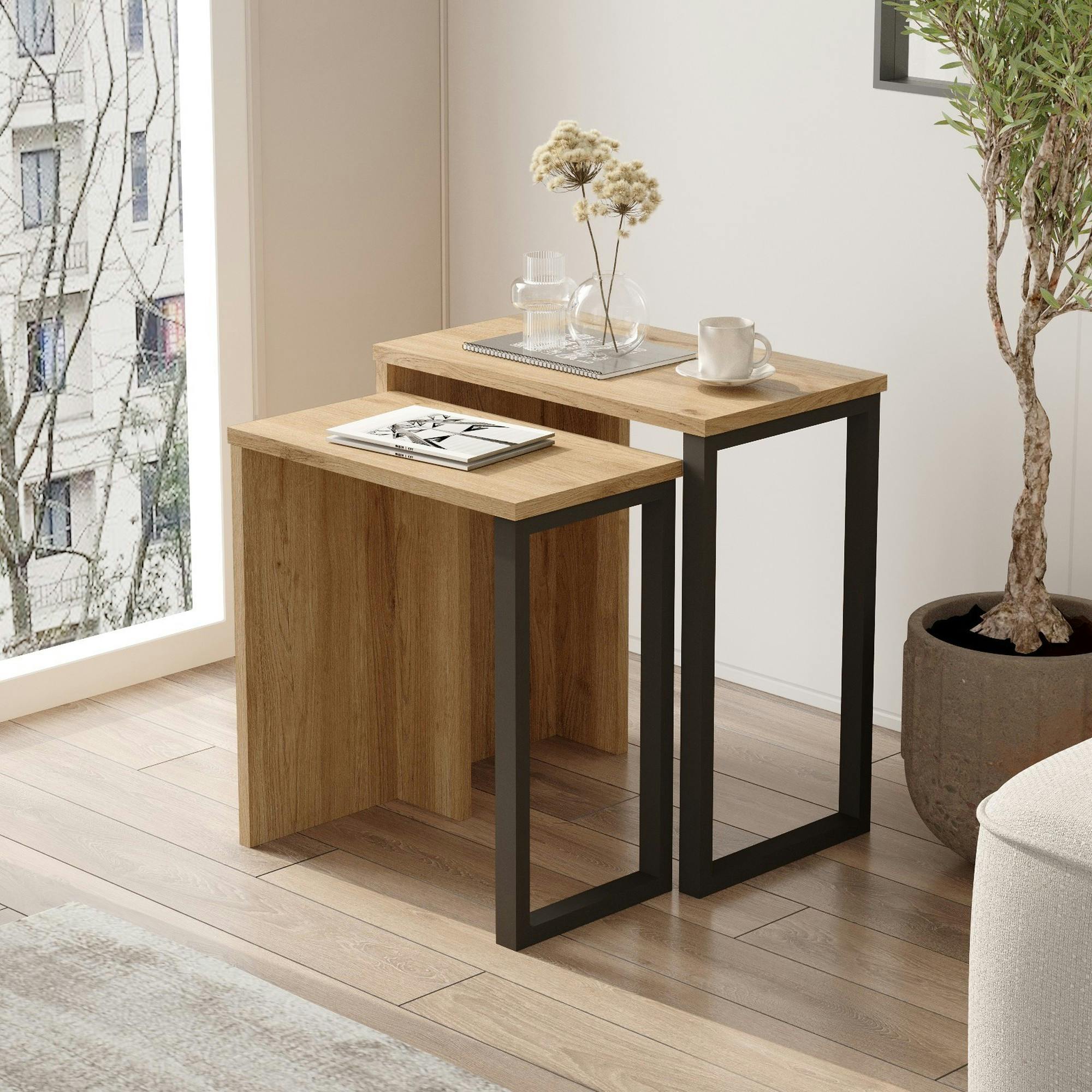 Bout de canapé gigogne effet bois clair (lot de 2) JENA