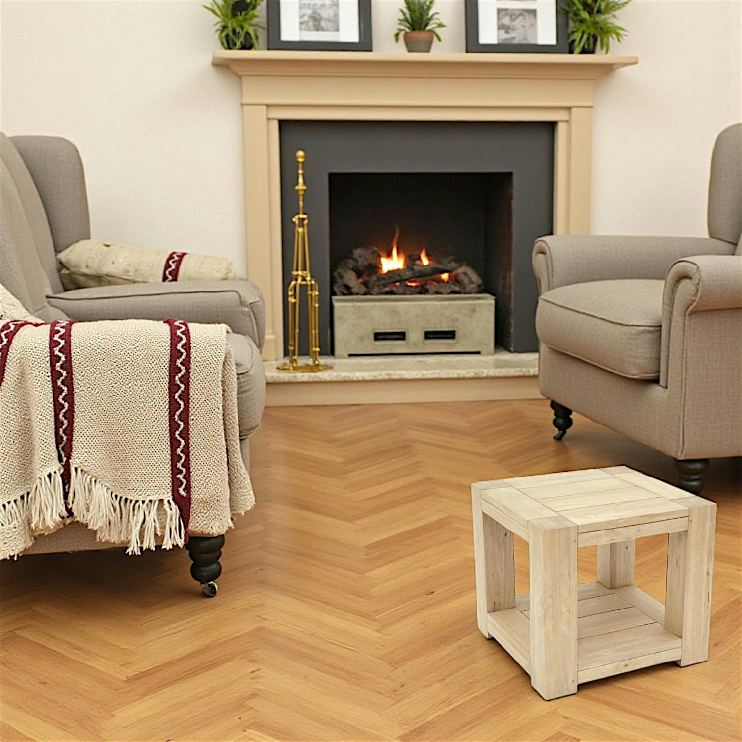 Bout de canapé Hévéa double plateaux 55x55x50cm ATTAN