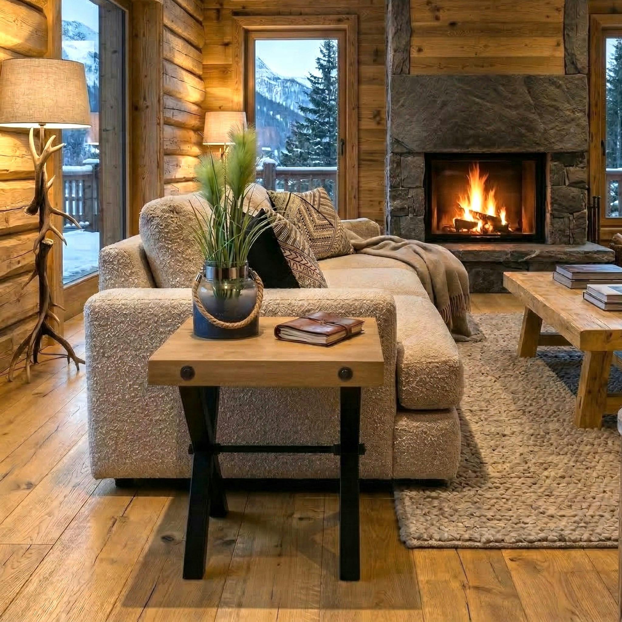 Bout de canapé industriel en bois recyclé CALGARY