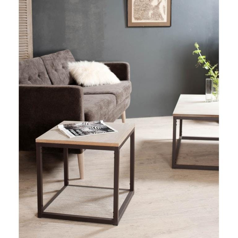 Bout de canapé Industriel Métal et Bois 49x49x49 LALI