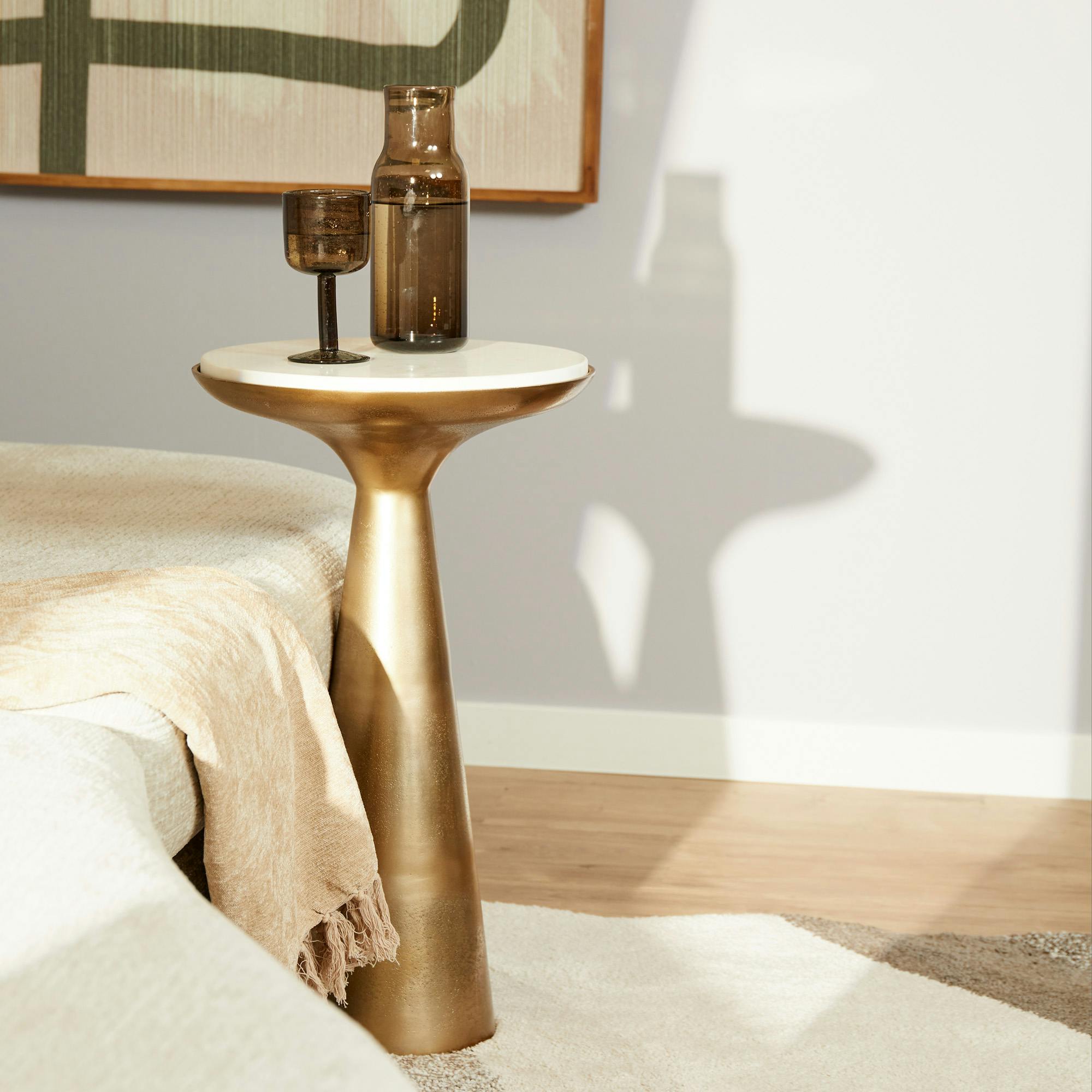 Bout de canapé marbre blanc style design 63 cm DUOMO