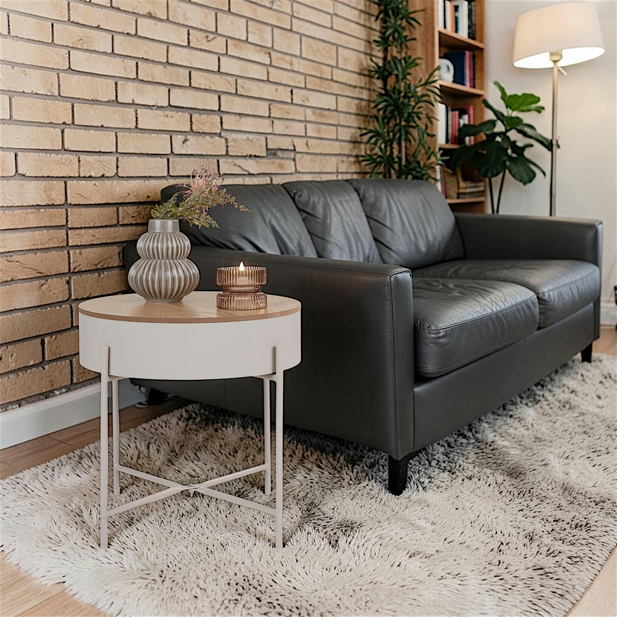 Bout de canapé métal beige plateau effet bois ODENSE