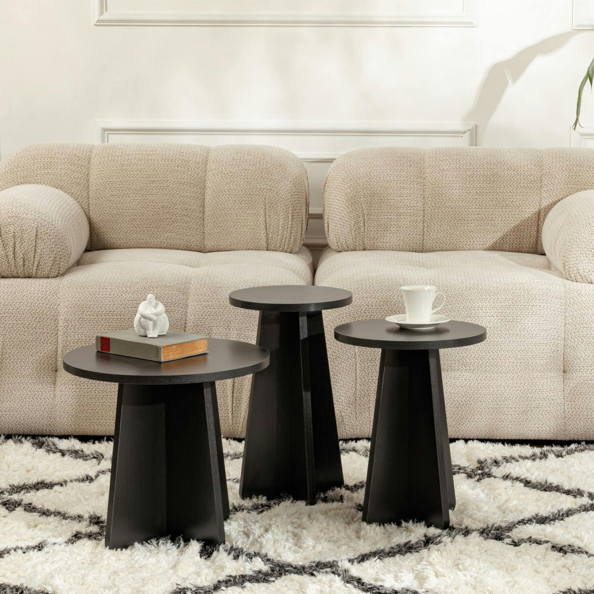 Bout de canapé noir rond - style moderne (lot de 3) MARFA