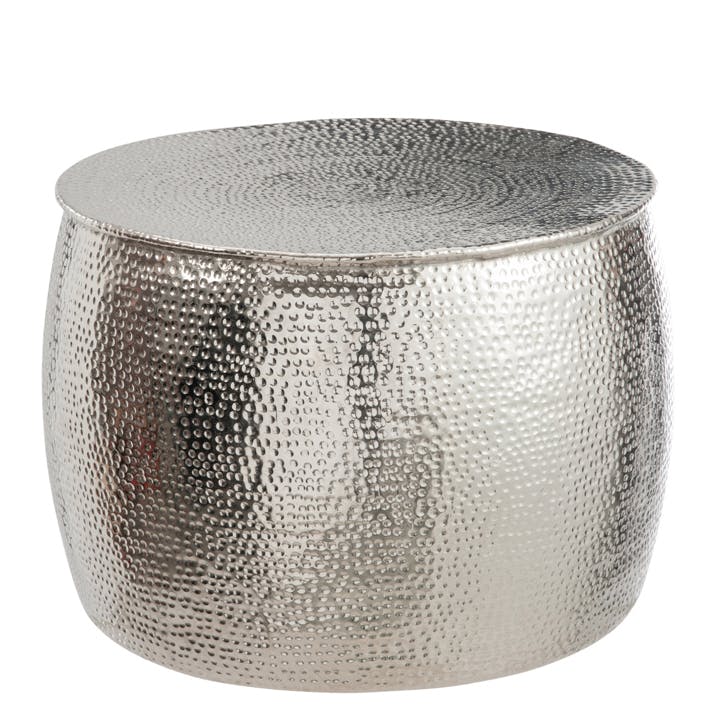 Bout de canapé rond, aluminium argenté en relief D41H30cm