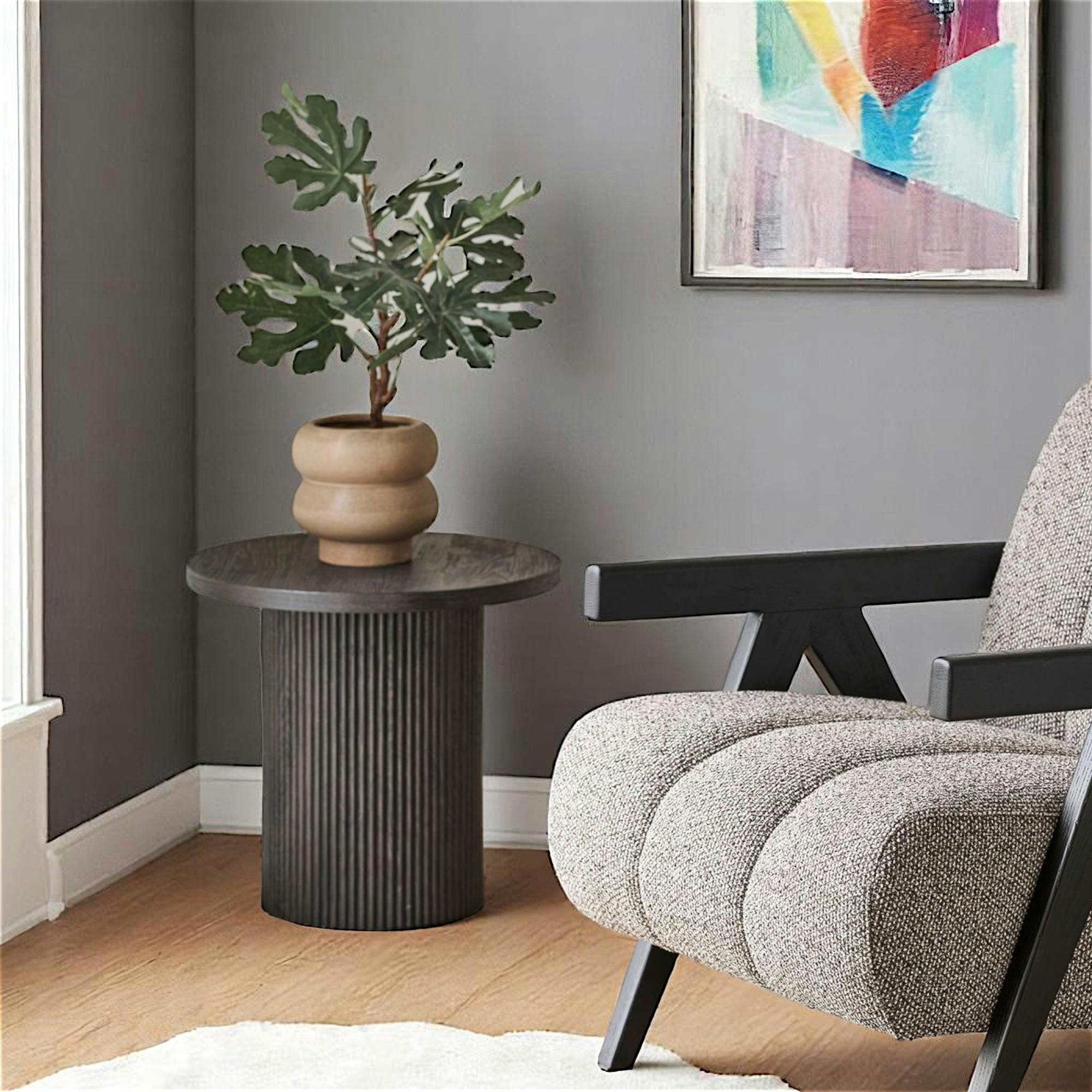 Bout de canapé rond effet bois foncé MATERA