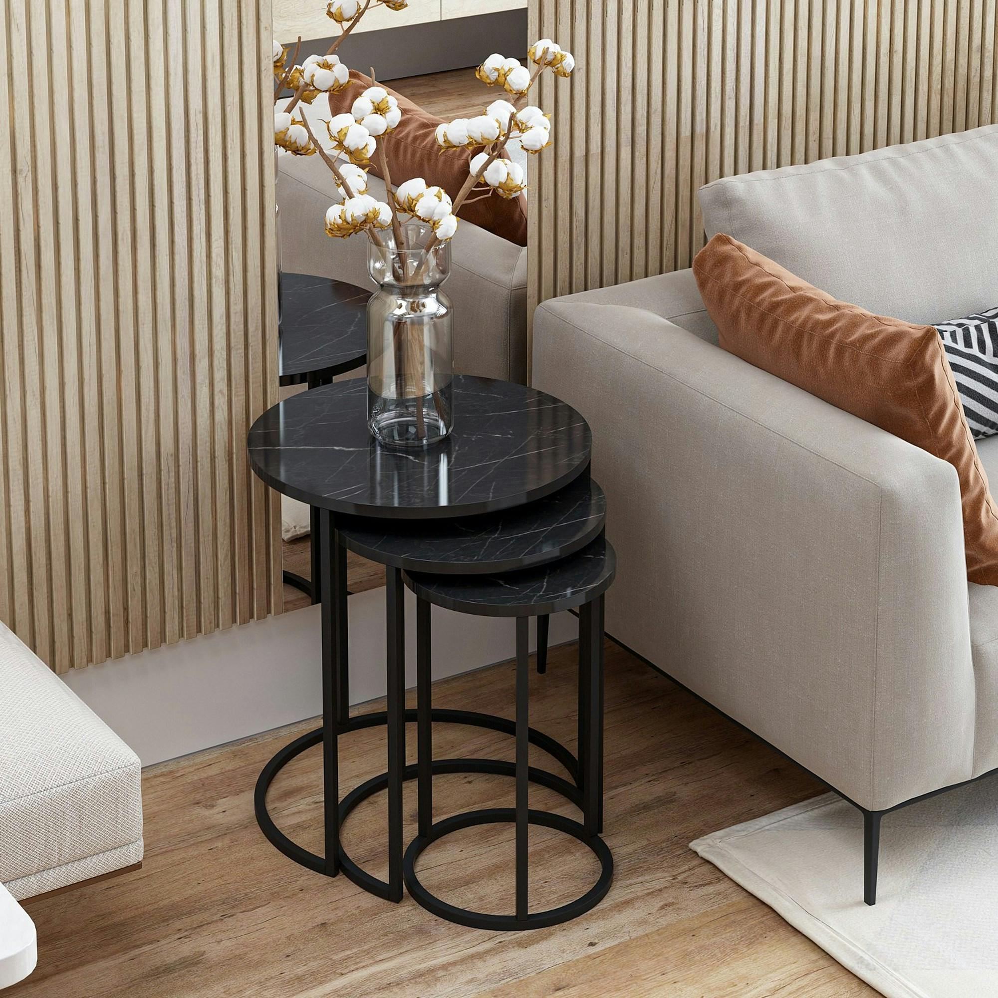 Set de 3 tables d'appoint en métal noir ML-Design