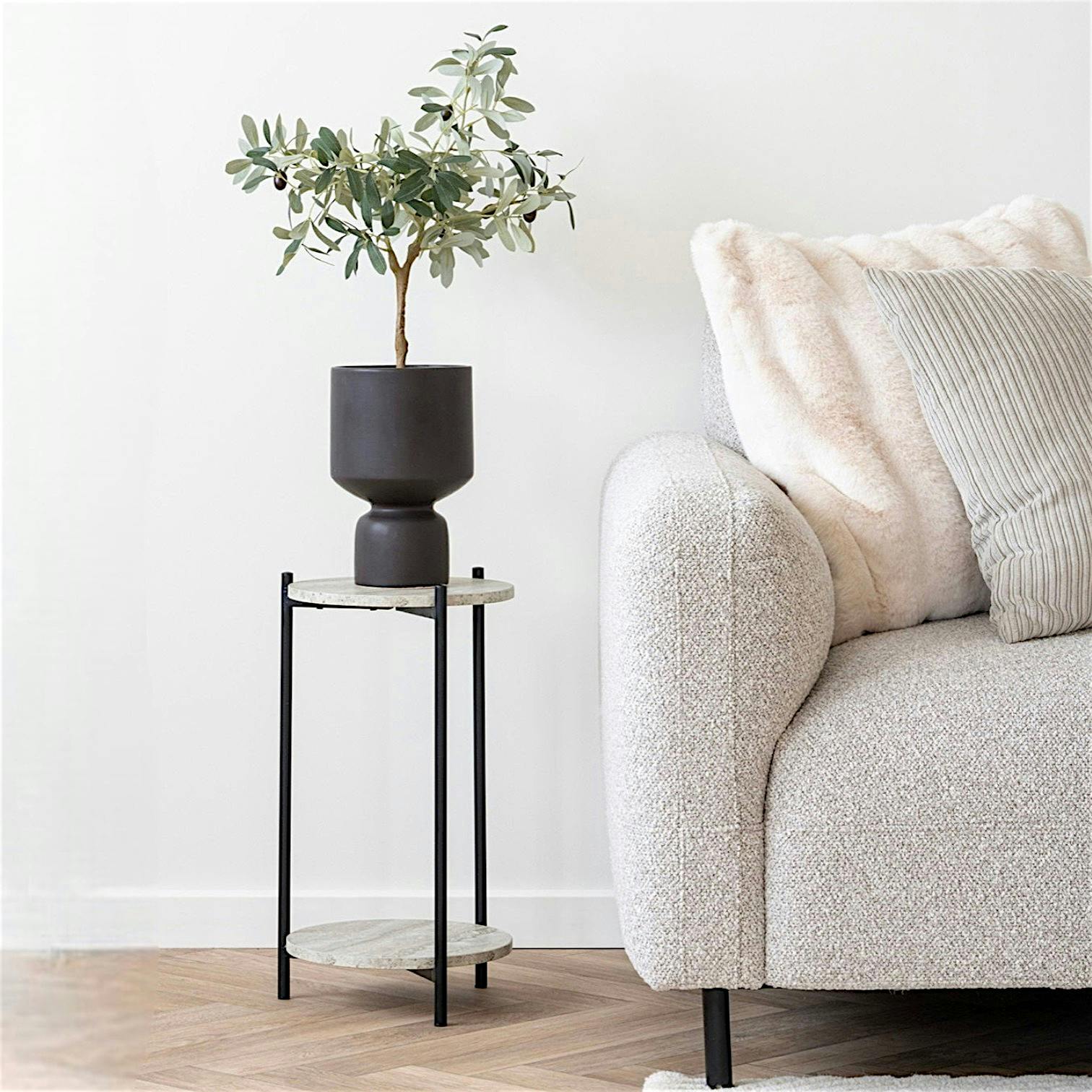 Bout de canapé rond effet travertin VARDE