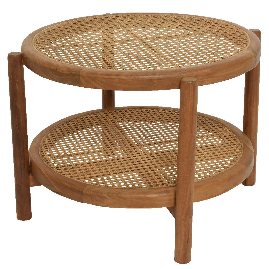 Bout de canapé rond en bois de teck et cannage BALI