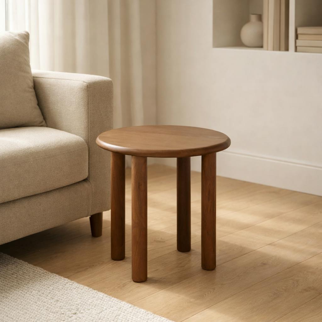 Bout de canapé rond en bois foncé à 4 pieds ALMA