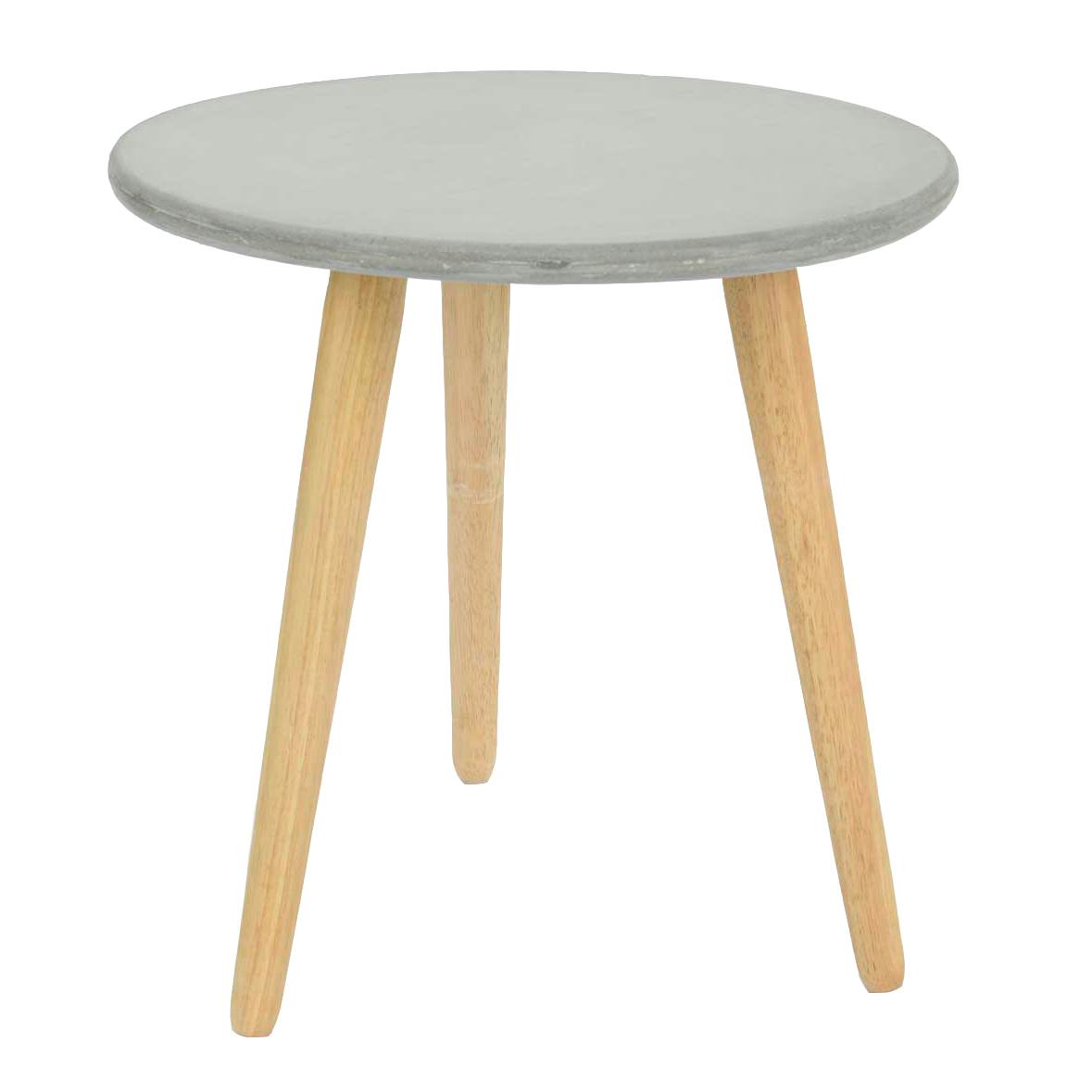 Bout de canapé rond pieds bois et plateau béton D45xH48cm