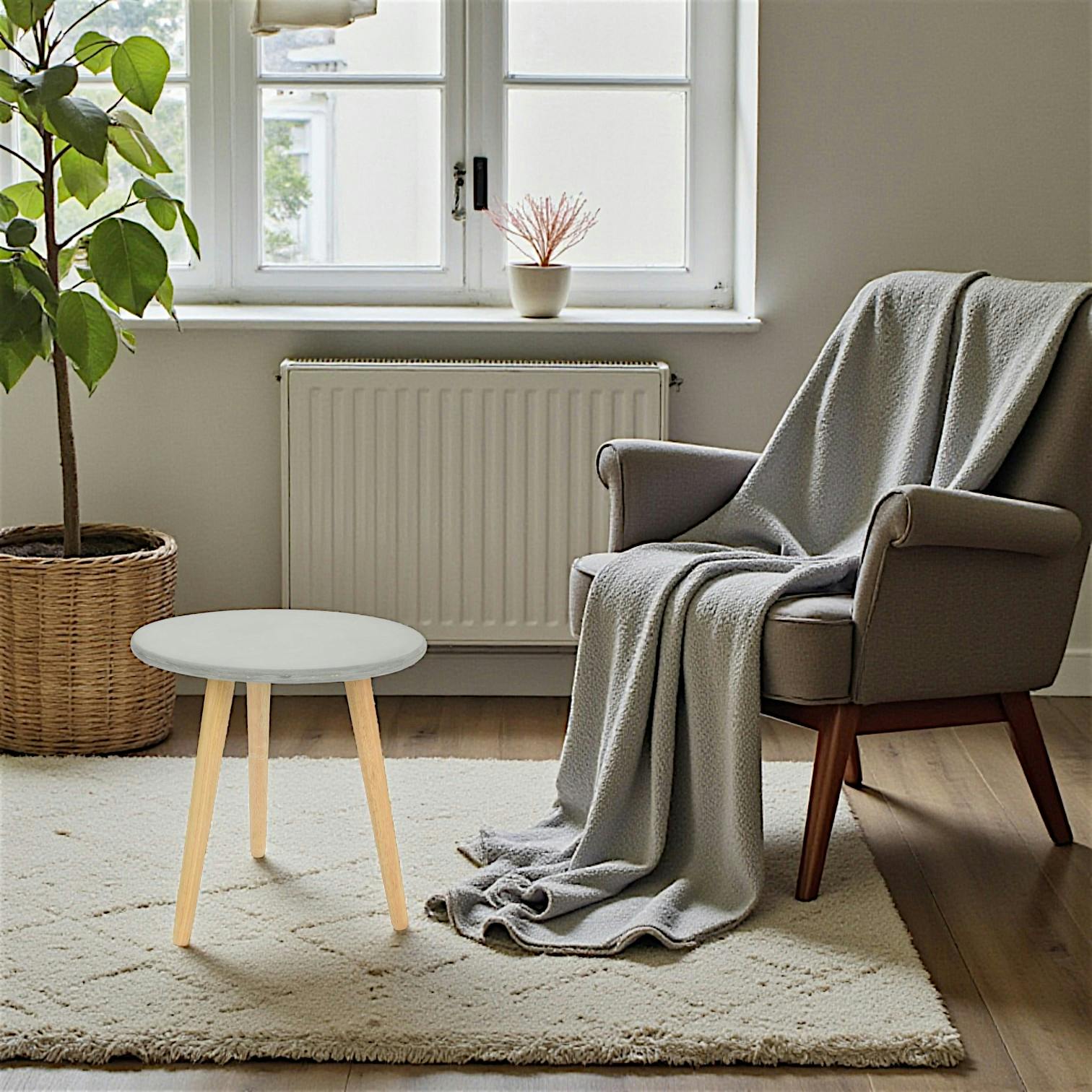 Bout de canapé rond pieds bois et plateau béton D45xH48cm