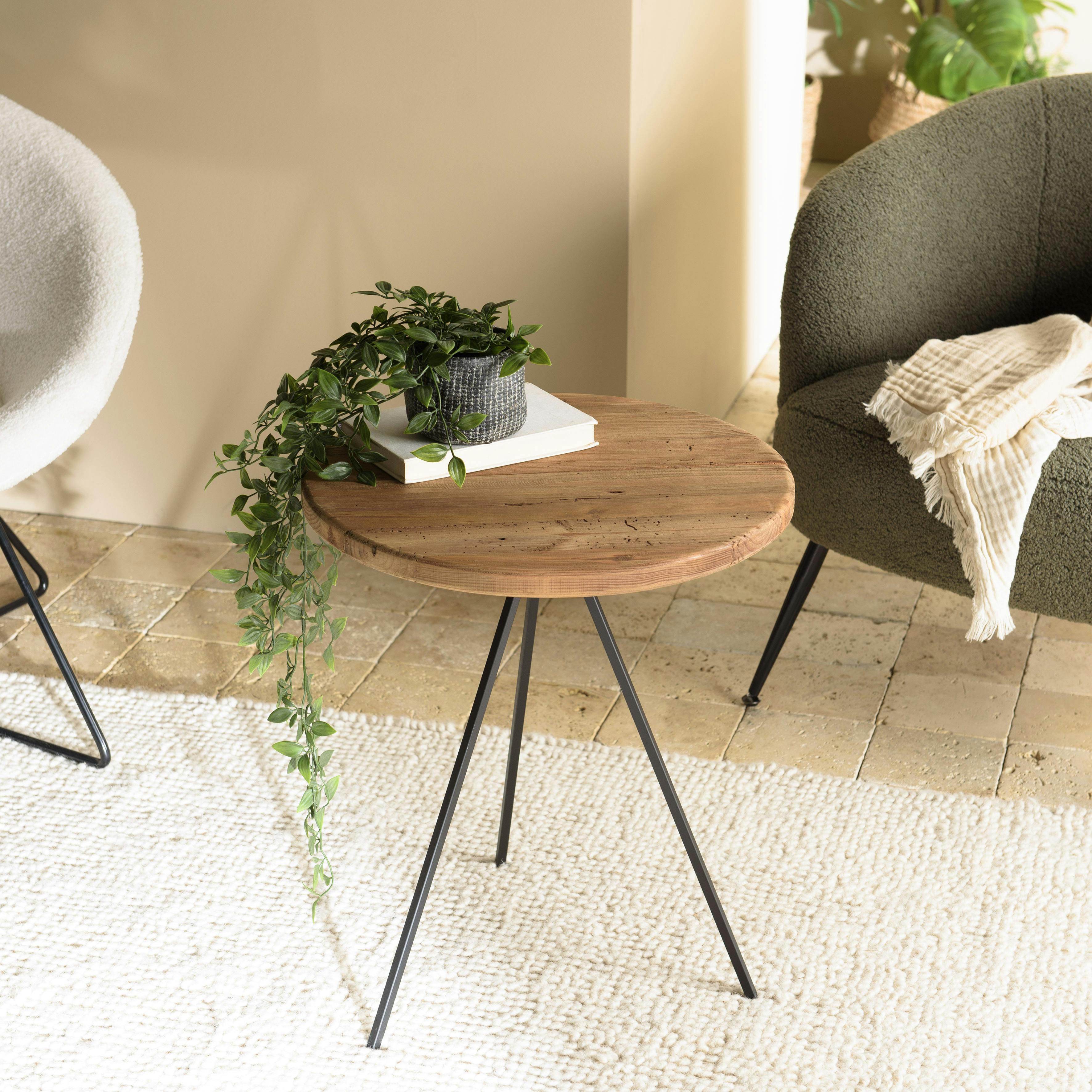 Bout de canapé rond pin recyclé CRACOVIE