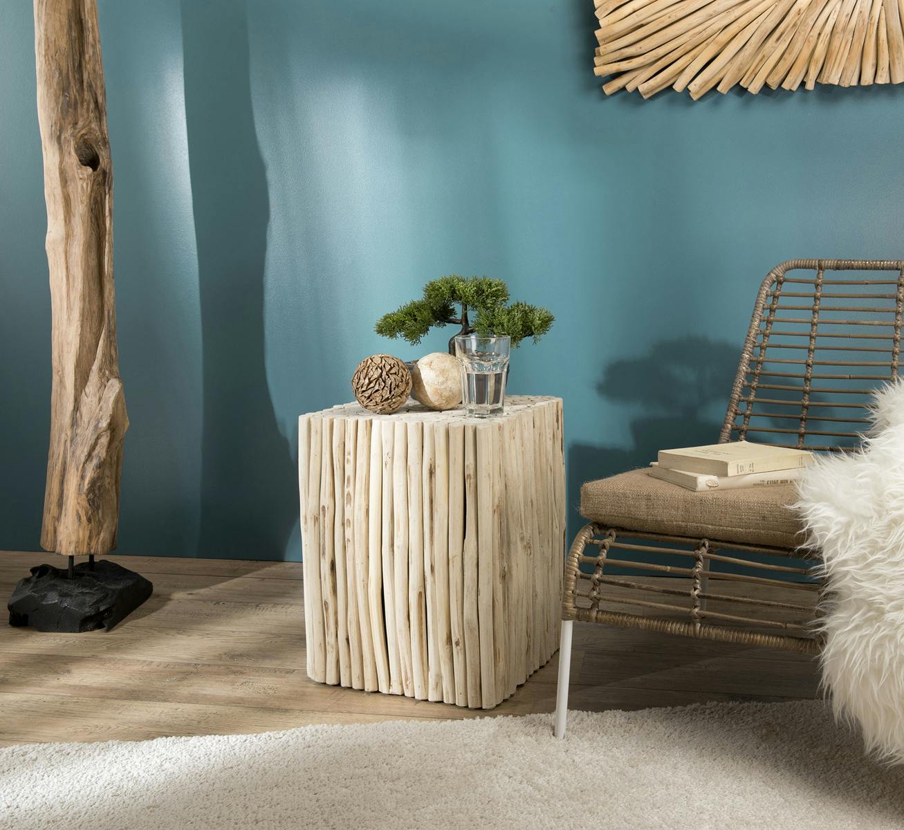 Bout de canapé scandinave teck 35x35 cm Jaipur