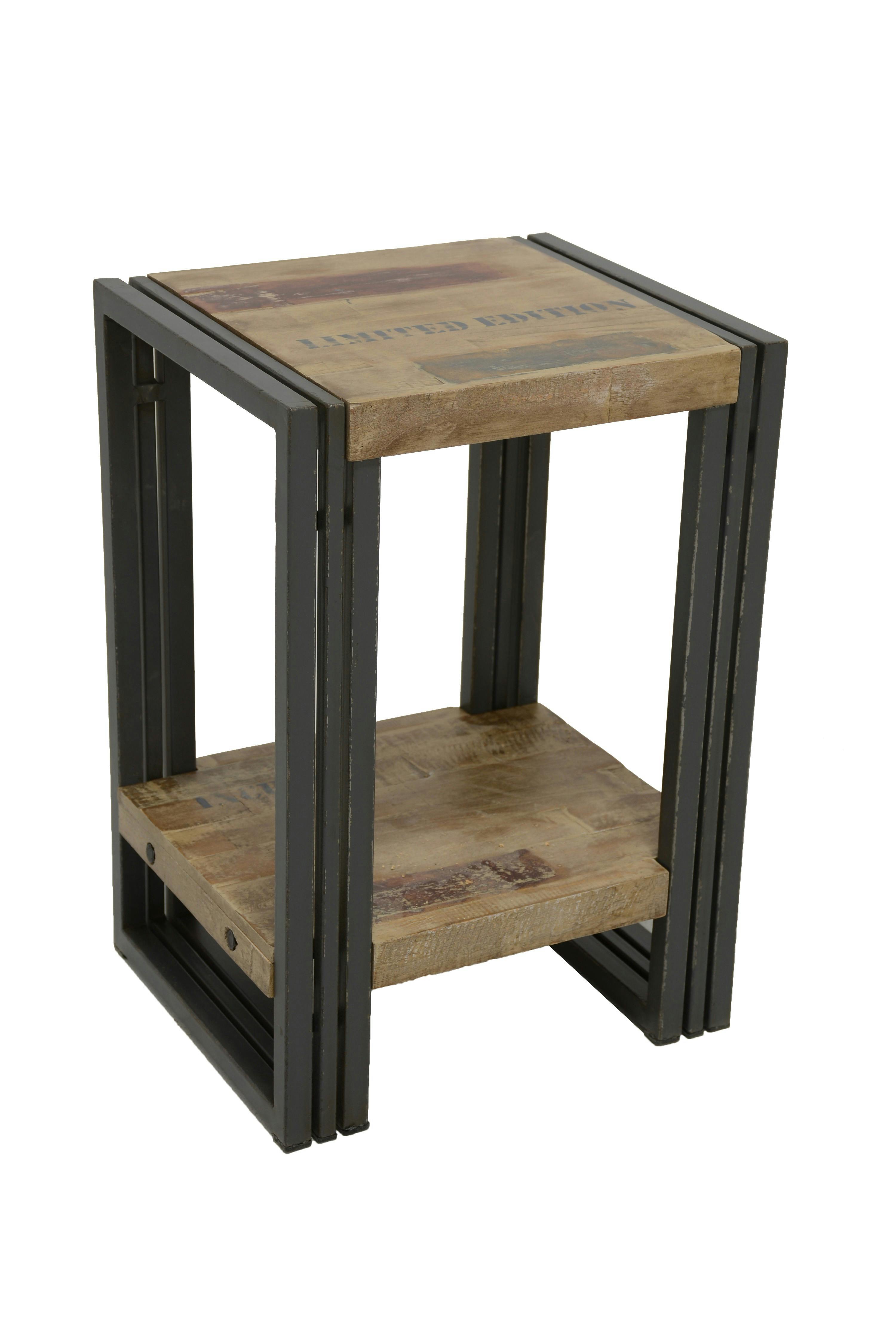 Bout de canapé / Table d'appoint hévéa recyclé blanchi et métal noirci 2 plateaux 35X30X50cm DOCKER