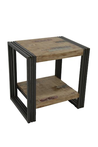 Bout de canapé / Table d'appoint hévéa recyclé blanchi et métal noirci 2 plateaux 50X40X50cm DOCKER