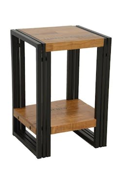  Bout de canapé / Table d'appoint hévéa recyclé naturel et métal noirci 2 plateaux 35X30X50cm DOCKER