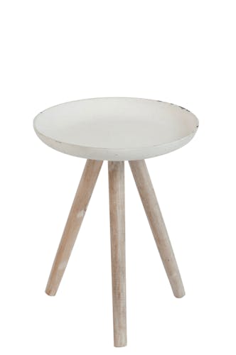 Bout de canapé / table d'appoint plateau métal et pieds bois, D35xH43cm