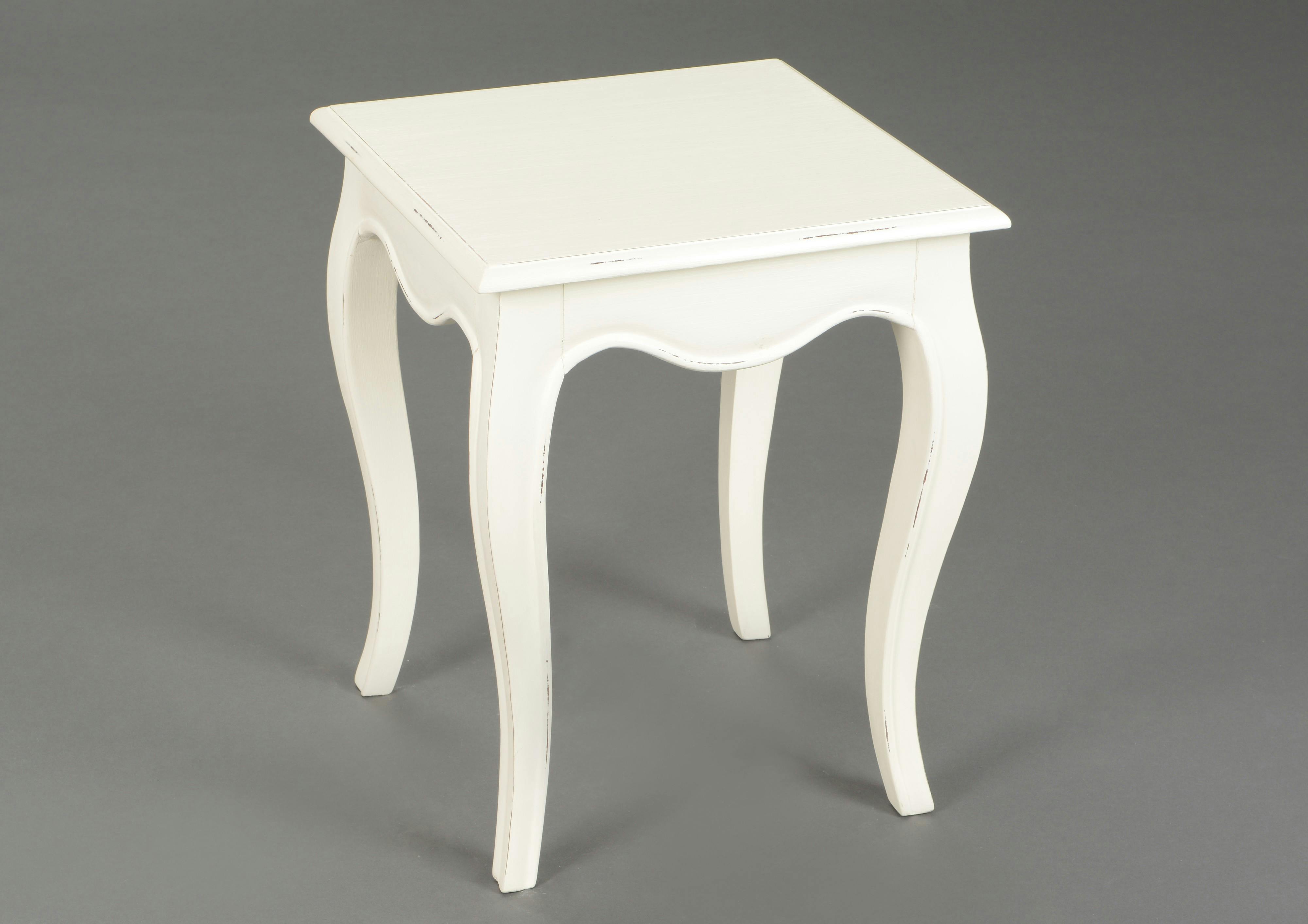 Bout de canapé / Table d'appoint romantique en bois patiné crème MERVEILLE L40XLarg40XH50cm AMADEUS
