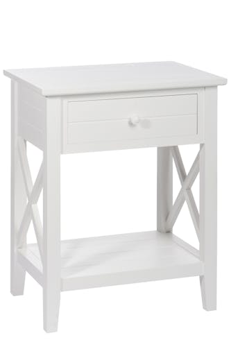 Bout de canapé / Table de chevet bois blanc pieds croisillons, 1 tiroir 50x35x63cm