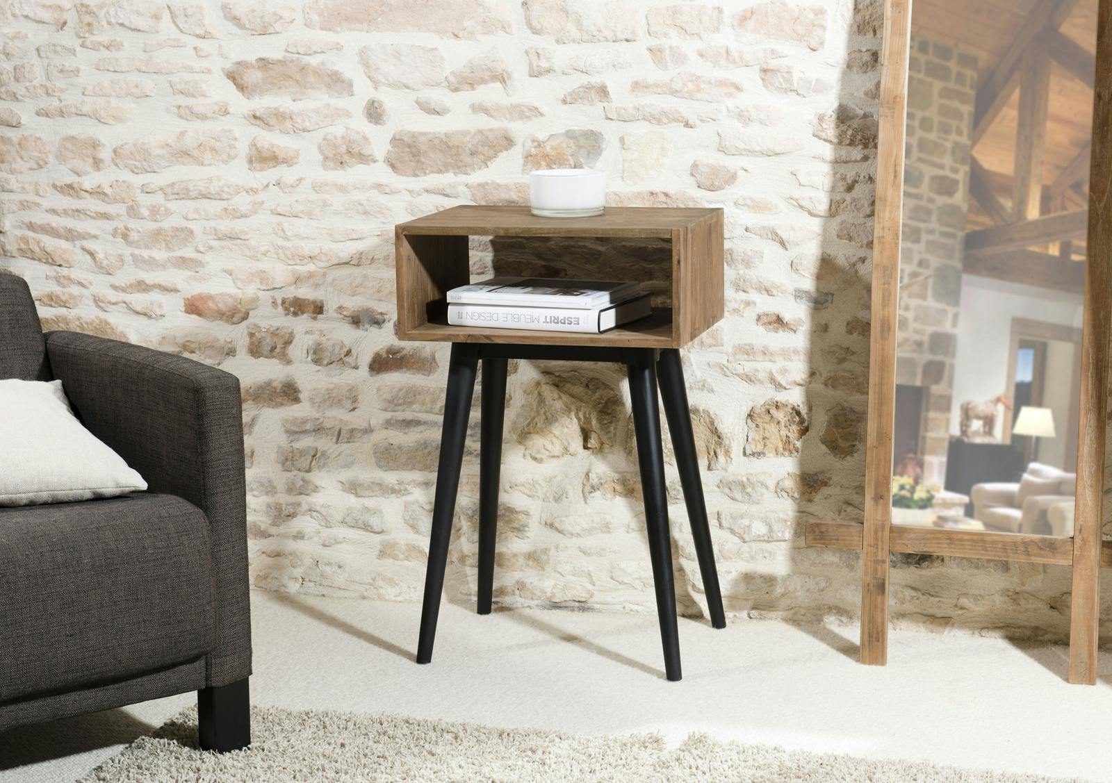 Bout de canapé / Table de chevet esprit scandinave en Teck recyclé 1 niche 50x35x78cm SWING