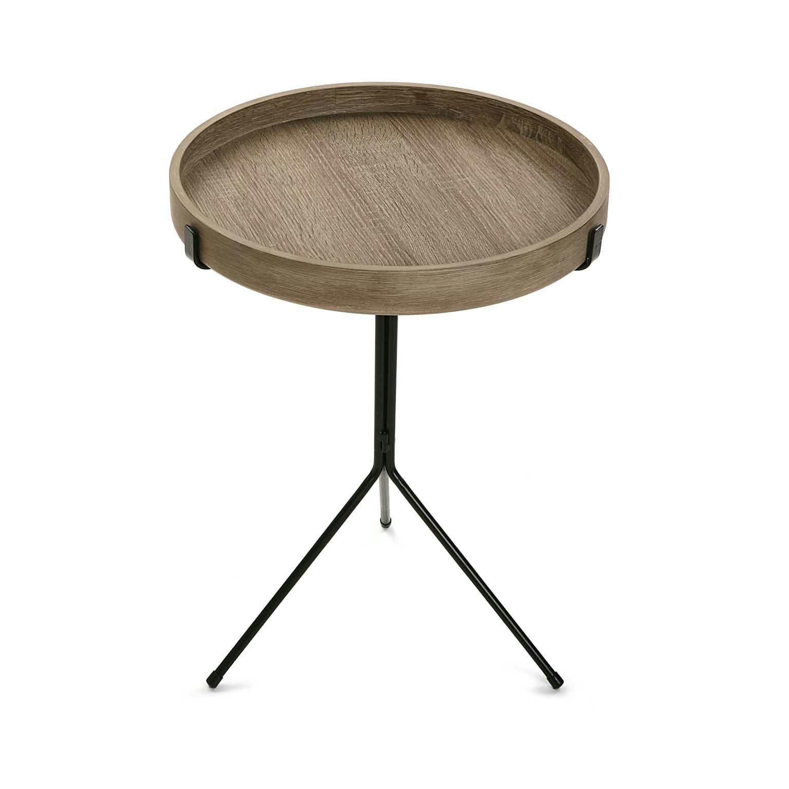Bout de canapé / Table de chevet plateau rond en bois et pied central en métal noir D40xH50cm