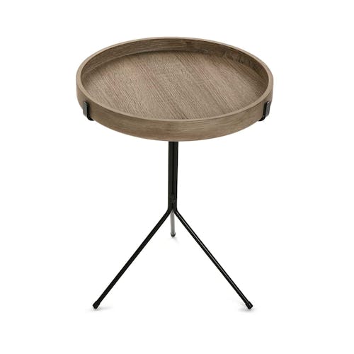 Bout de canapé / Table de chevet plateau rond en bois et pied central en métal noir D40xH50cm