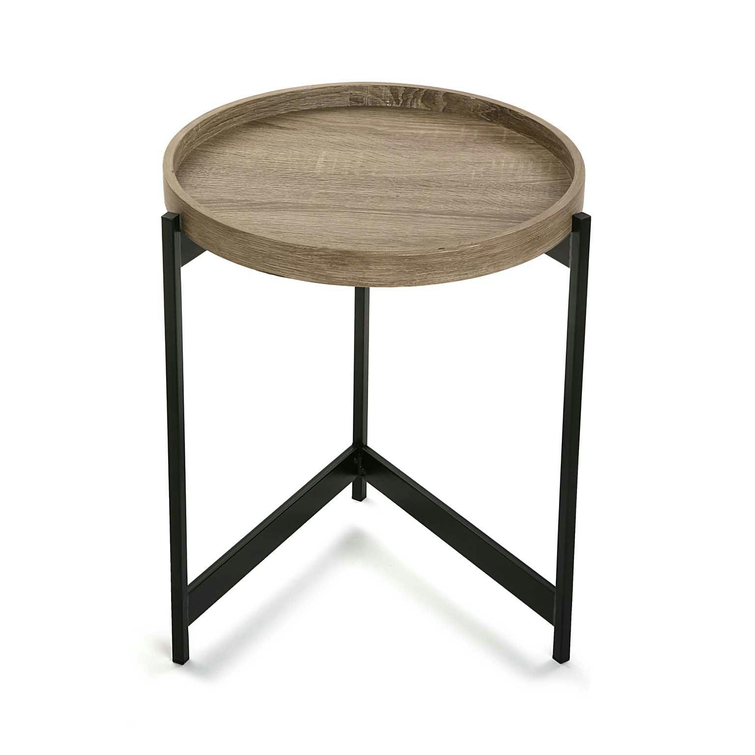 Bout de canapé / Table de chevet plateau rond en bois et trépied en métal noir D40xH50cm