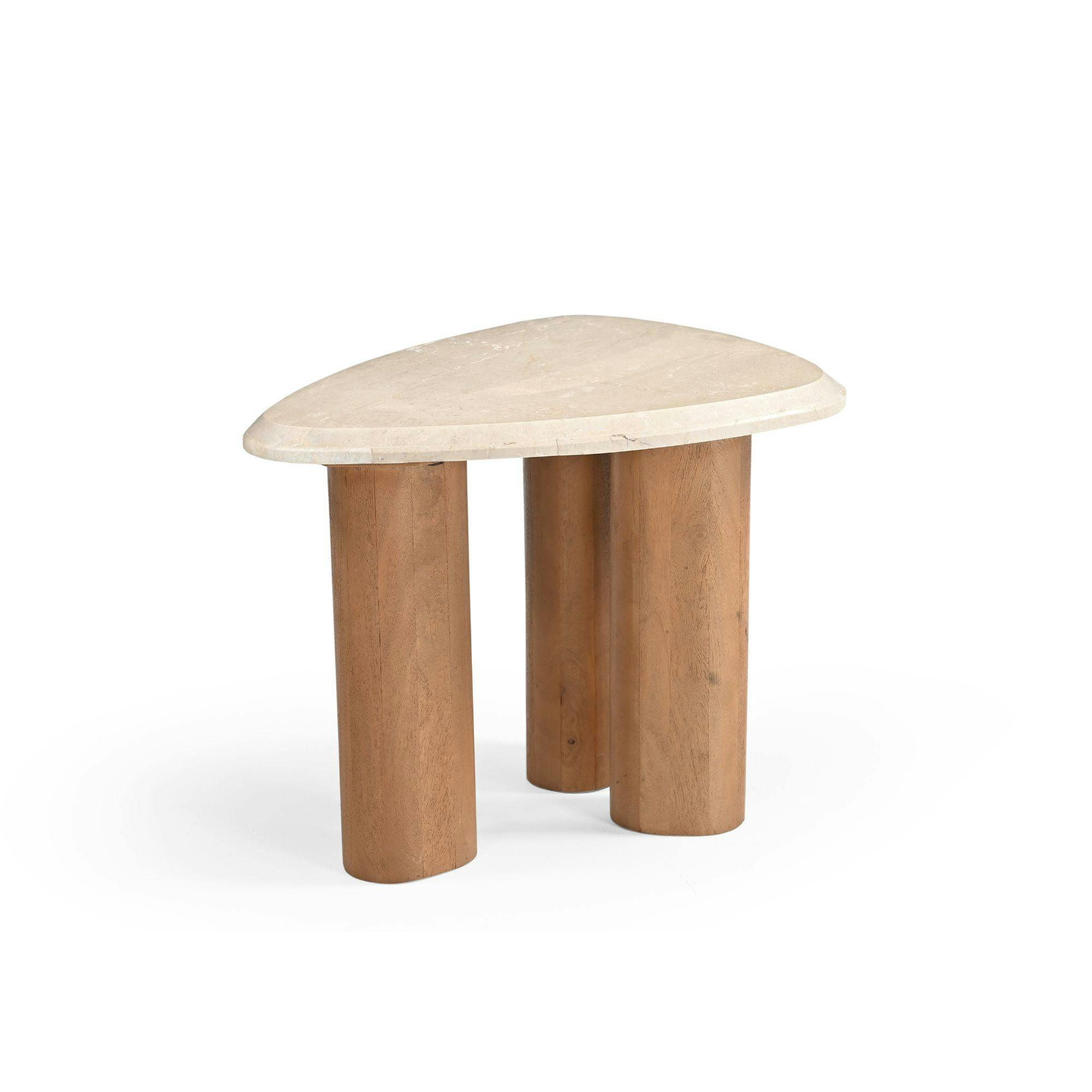 Bout de canapé travertin bois design organique DUOMO