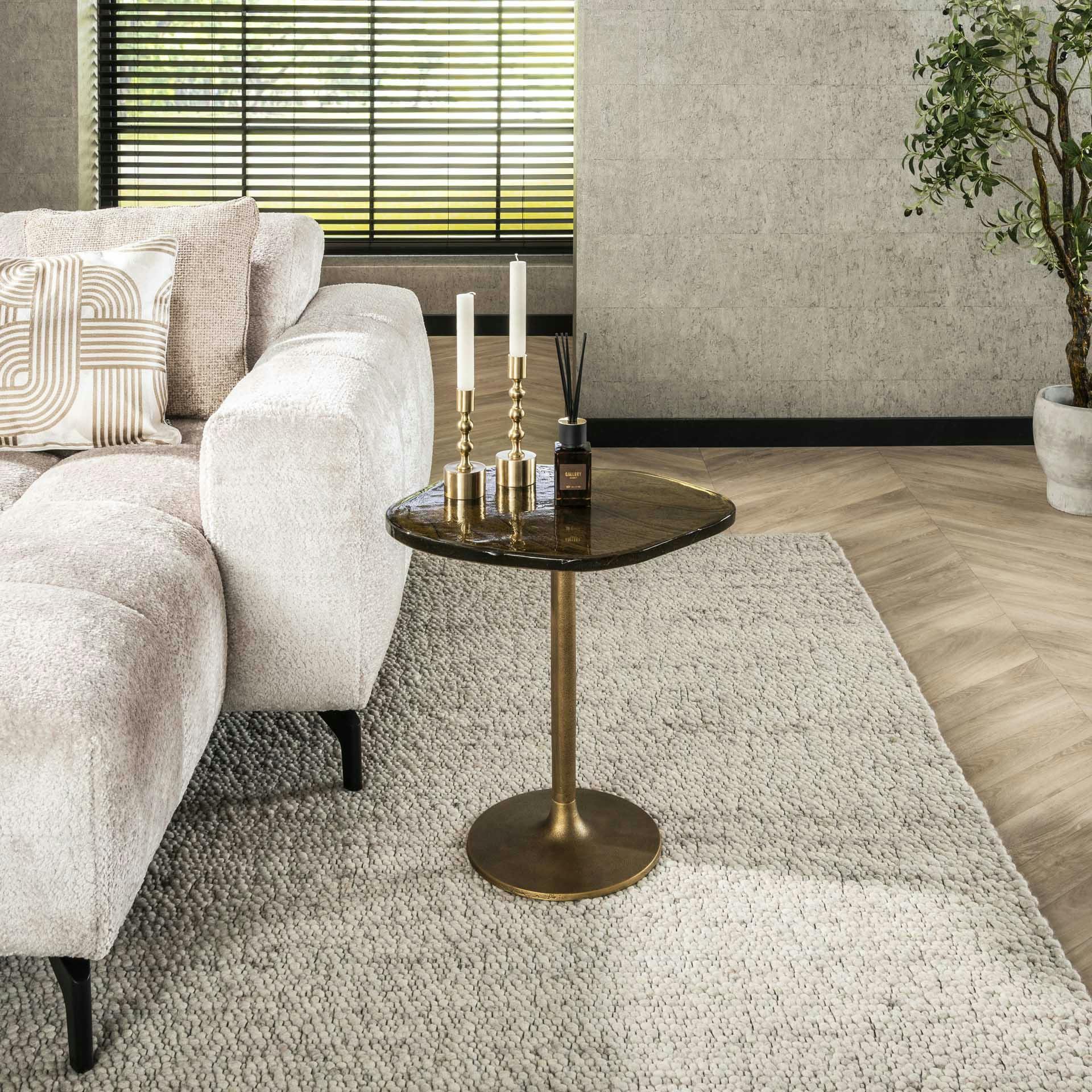 Bout de canapé verre – finition antique dorée, 50 cm LAGUNA