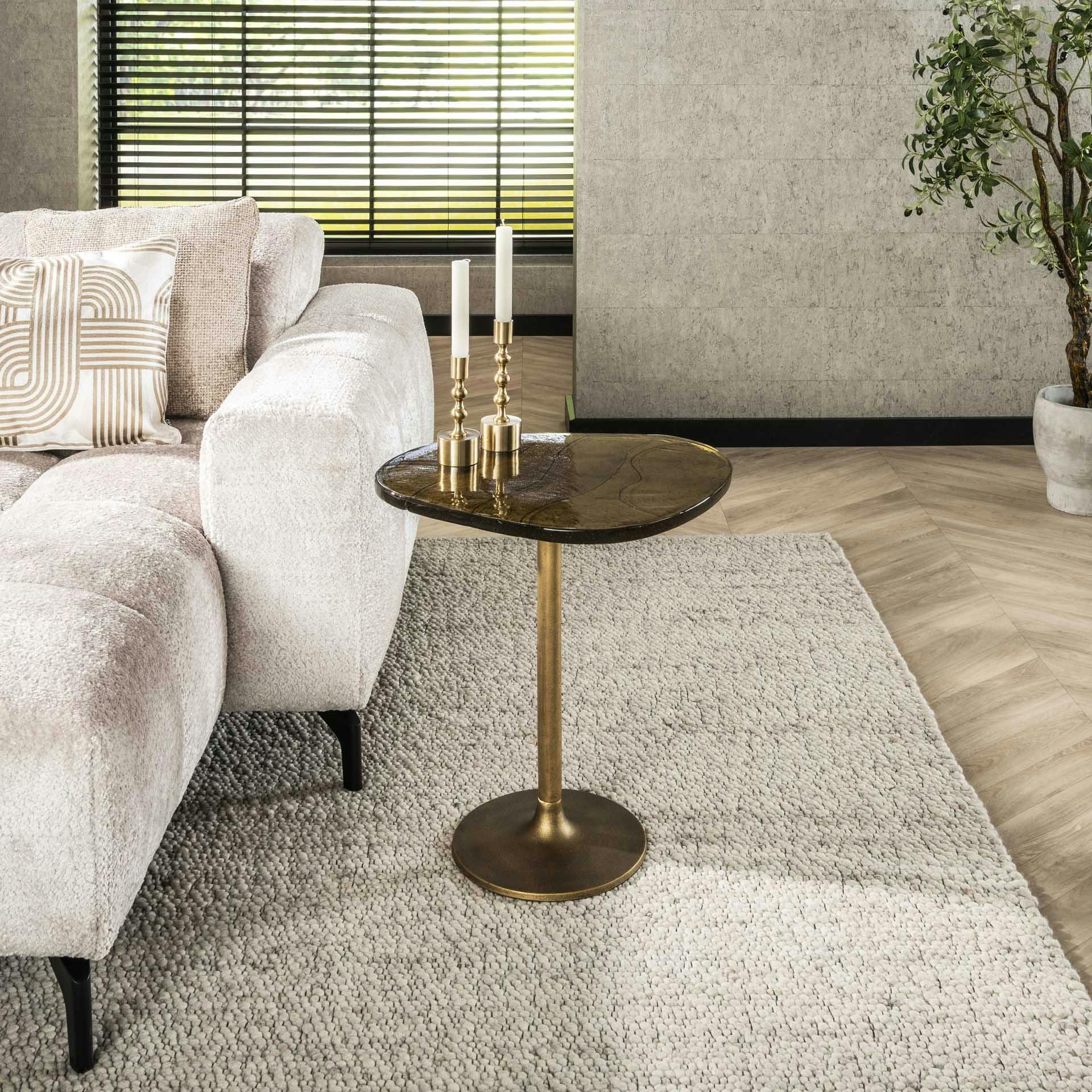 Bout de canapé verre – finition antique dorée, 55 cm LAGUNA