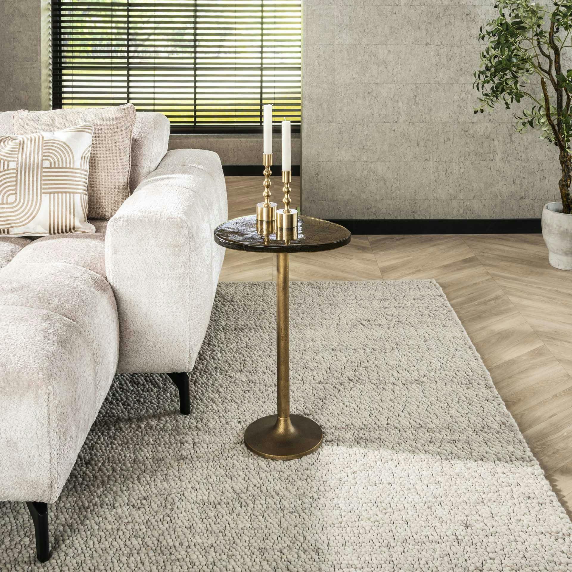 Bout de canapé verre – finition antique dorée, 60 cm LAGUNA