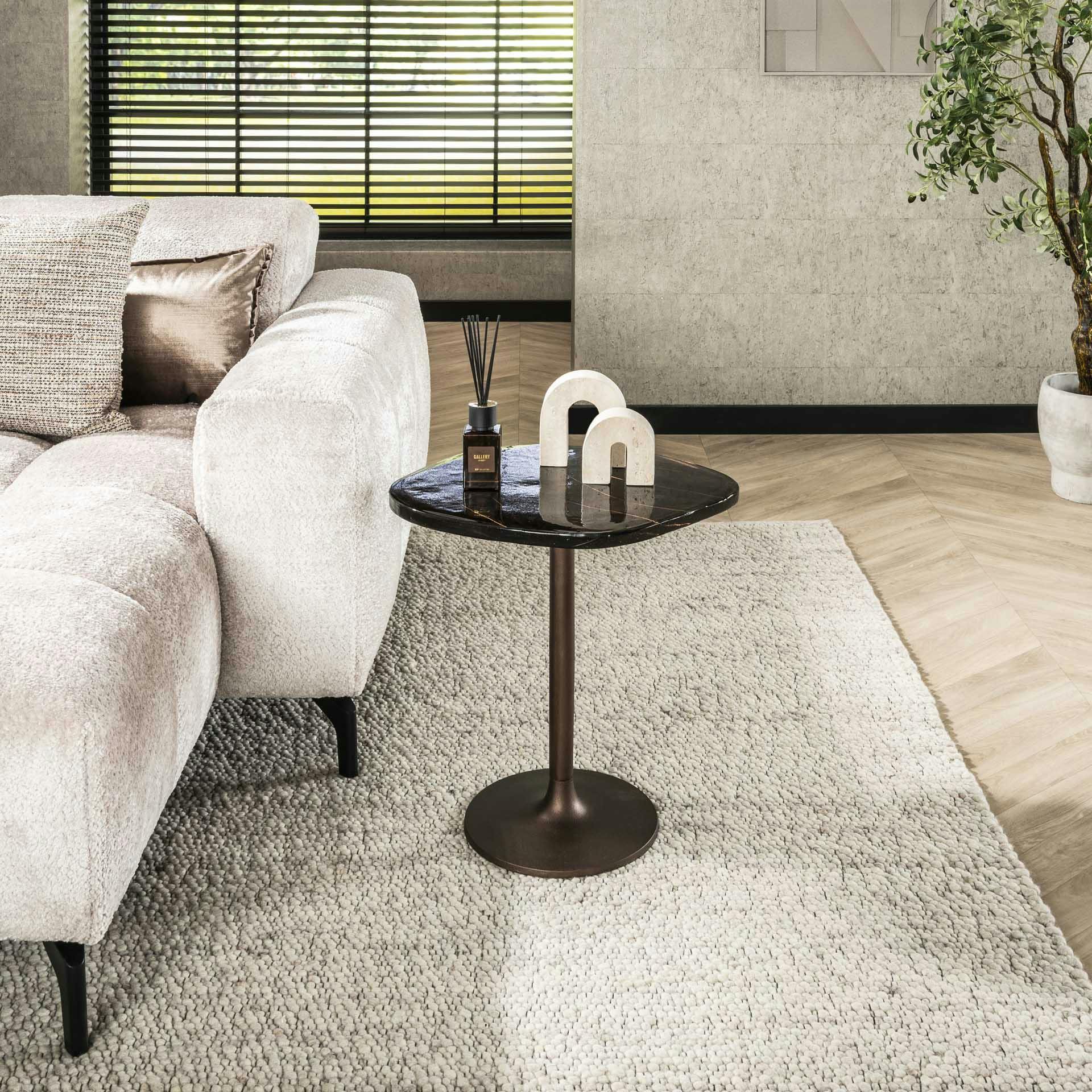 Bout de canapé verre – finition cuivre antique, 50 cm LAGUNA