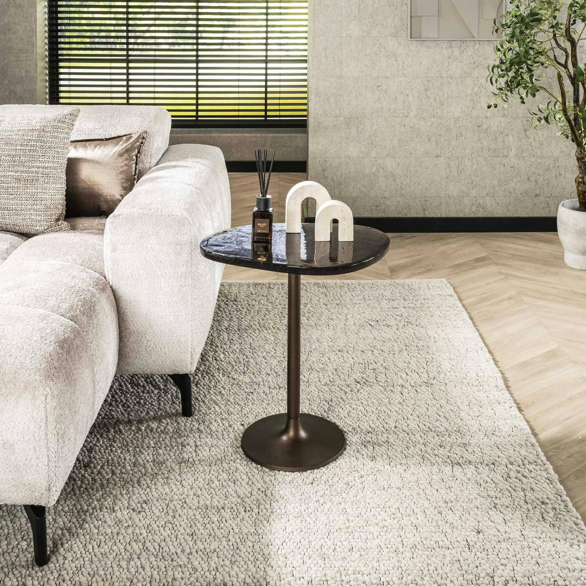 Bout de canapé verre – finition cuivre antique, 55 cm LAGUNA